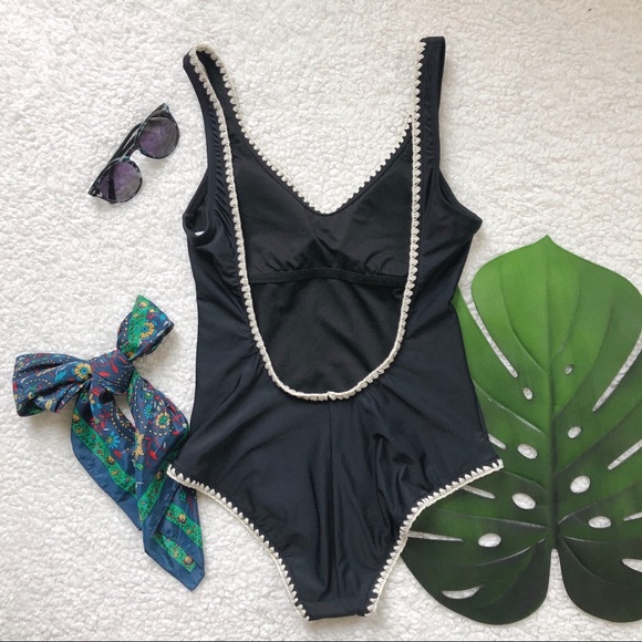 Black One Piece Swimsuit with Crochet Trim - Picture 2 of 6